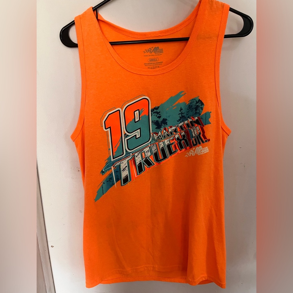 Bright Orange Graphic Men's Tank Top with Teal Print